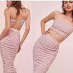For Love & Lemons Pink Ruched Mesh Glitter Midi Skirt Photo 1