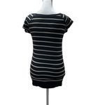 Poof! Black & White Striped Short Sleeve Women's T-Shirt Size Small Photo 2
