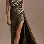 Mac Duggal 26537 Womens Draped One Shoulder Grecian Metallic Gown Dress Photo 0