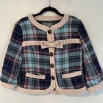Knitted Dove Retro Plaid Jacket Wool Bow NEW Large Tweed Modcloth Blue Photo 4
