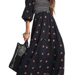 Free People  Dahlia Embroidered Black Dress Puff Sleeve Brown size Small Photo 1