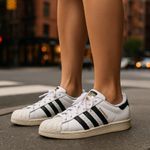Adidas  Superstar White Black Striped Sneakers 9.5 Classic Streetwear Quiet Luxe Photo 0