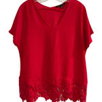 Zac & Rachel Red Lace Trim V Neck Short Sleeve Women Top Size S Photo 0