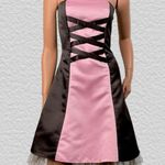 Jessica McClintock Satin Corset Prom Dress S/M Pink Ribbon & Brown Whimsigoth Photo 0