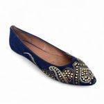 ALDO  Blue‎ Leather Studded Embroidered Pointed Toe Flats Size 6 Photo 0