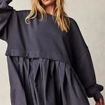 Free People Eleanor Sweatshirt Tunic Dress Oversized Cotton Solid L Charcoal Photo 0