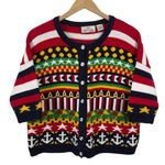 Carroll Reed Women's M Nautical Knit Cardigan Button Up Cotton Colorful 90's Black Size M Photo 0