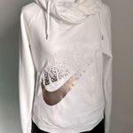  Women’s Rose Gold Nike Swoosh Front Logo Funnel Neck Pullover Hoodie Photo 0