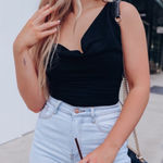 Le lis  Black Asymmetrical Bodysuit Cowl Neck Small NWT Photo 0