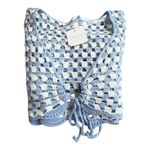 Altar'd State NEW CROCHET CARDIGAN Women’s XS Tie Front Bell Sleeve Crop Top Blue Photo 7