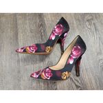 Palter DeLiso Genuine Stiletto Heels Black Pink Floral Silk Fabric Shoes 38 Photo 4