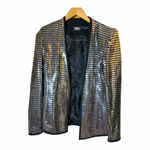 ZARA • TRINNY SILVER TRIANGLE SEQUIN METALLIC BLAZER JACKET Size S Photo 8