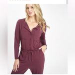 Lively Plum Long Sleeve Drawstring Waist V Neck Casual Jumpsuit Size Large Purple Photo 1