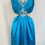 Teal Blue‎ Dress Size 8 Beaded Evening Party Cocktail Prom Bedazzled Rhinestone Blue Photo 2