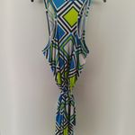 Mud Pie  Sleeveless Green Blue Girls Dress L 12-14 Gold Buttons Stretch Tie Photo 4