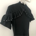 Kate Spade  Black Wool Ruffle Metal Stud Embellished Short Sleeve Sweater Dress Photo 3