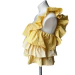 Anthropologie  Maeve One Shoulder Blouse Striped Ruffled Cotton Yellow, Sz M Photo 9