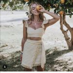 LPA  360 Yellow White Stripe Metallic Tweed Wrap Skirt S Photo 4