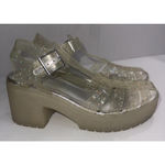 ASOS Chunky Y2K 90s Clear Silver Glitter Platform Jelly Heel Clogs Sandals 7 Photo 1