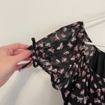 Ultra Flirt Black Burgundy Butterfly Print Mesh Tie Neck Y2K Ruched Mini Dress M Photo 7