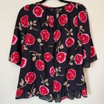 Kate Spade New York Rose Print Flutter Sleeve Blouse Top Black Pink XS Photo 6