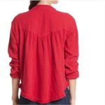 Free People  Red Changing Horizons Gauze Deep V-Neck Blouse Size Small Photo 2