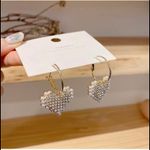 Women's Sweet Love Heart Pearl Dangle Drop Earrings Gold Photo 2