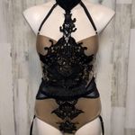 Ooh La La Paris Black Lace Applique Satin Sheer Bodysuit Lingerie Size M Brown Size M Photo 4
