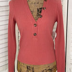 Self Esteem  Ribbed Knit V Neck Crop Shirt‎ Spice Orange Medium Photo 0