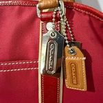 Coach  Tote Bag Canvas RED & British‎ Tan 70108 Weekender Travel Carryon Rare! Photo 2
