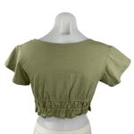 Princess Polly  Green Short Sleeve Deep V Neck Tie Ruffle Blouse Crop Top Size 2 Photo 1