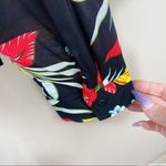 Life Style Tropical Floral Palm Print Ruffle Collar Button Down Shirt Black L Black Size L Photo 7