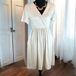 Zenana Outfitters faux wrap dress sand cream fit & flare pockets casual surplice small Photo 1