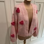 Tullabee‎ Pink Chunky Knit Cardigan Sweater Hearts Novelty Love Girlcore Size M Photo 1
