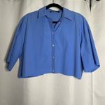 ZARA  Oversized Blue Cut Off Crop Button Up Shirt Small Photo 5