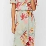 EXPRESS | Mint Green Sheer Off The Shoulders Maxi Floral Dress Size S Small Photo 0