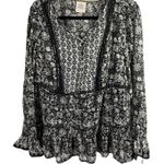 Knox Rose XXL Blouse Black White Floral Long Sleeve Peasant Top Boho Chic NWT Photo 0