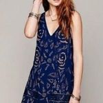 Free People  Navy Beaded Secret Garden Shift Dress Photo 0