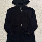 St. John Coat Collection Jacket Hooded Zip Up Gold Buttons Pockets Black Sz S Photo 0