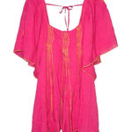 Free People  100% Cotton Fuchsia Sheer Lined Crinkle Joelle Tunic Dress Top L Photo 0