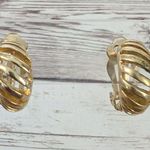 Vintage Clip On Earrings Gold Tone Cut Out Half Hoops Photo 0