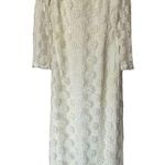 Vintage 70s Cream All Over Lace 3/4 Sleeve Wedding Dress Modest Floral Floral Photo 0