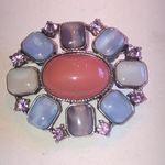 Liz Claiborne Silver Tone Colorful CZ Rhinestone Classic Oval Brooch Pin Photo 0