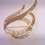 Elegant Vintage Gold Tone CZ Rhinestone Faux Pearl Retro Boho Brooch Photo 2