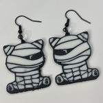 Mummy Cat Dangle Earrings – Spooky Cute Halloween Style Black Photo 0