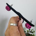 Silver Choker Necklace with Fuchsia Pink Dyed Agate Pendant Earrings Set Photo 4