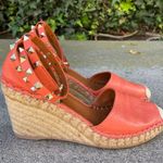 Valentino Garavani Valentino Rockstud double orange leather espadrille wedge sandal size IT 36 US 6 Photo 2