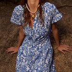 ZARA  OPENWORK EMBROIDERY MIDI White and Blue‎ DRESS Size L Photo 4