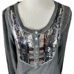 Free People  Tiger Eyes Sequined Henley Tee in Washed Black Size Small Photo 2