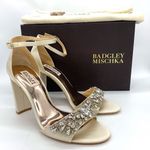 Badgley Mischka  Women's Barby Ivory Satin Jeweled Heels New Photo 0